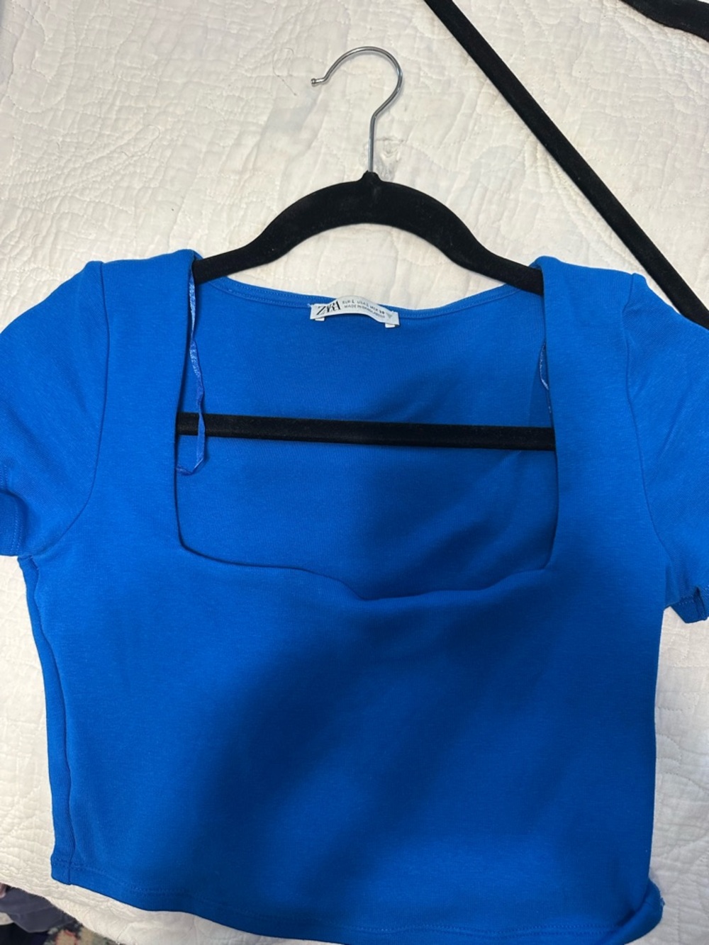 Zara Bright Blue Square Neck Top